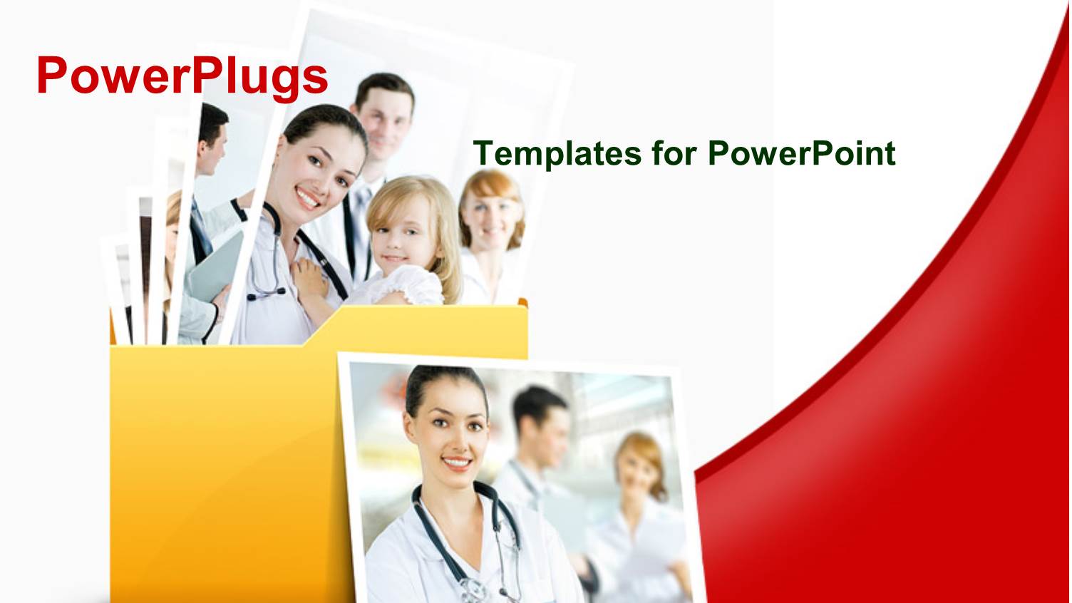 Collage of Medical Doctors in Yellow Folder Over White and Red Background 