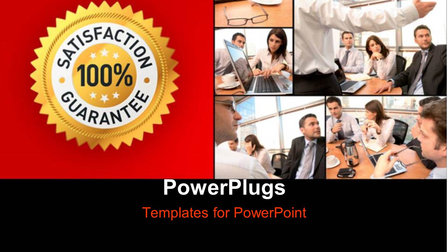 Collage of Office Workers with 100% Satisfaction Guarantee Label