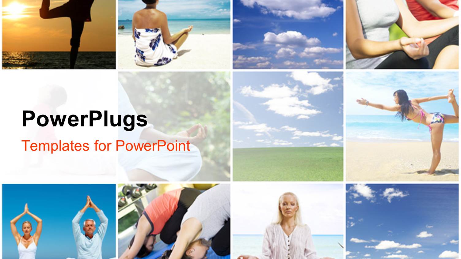 Collage of People Doing Yoga and Blue Cloudy Sky