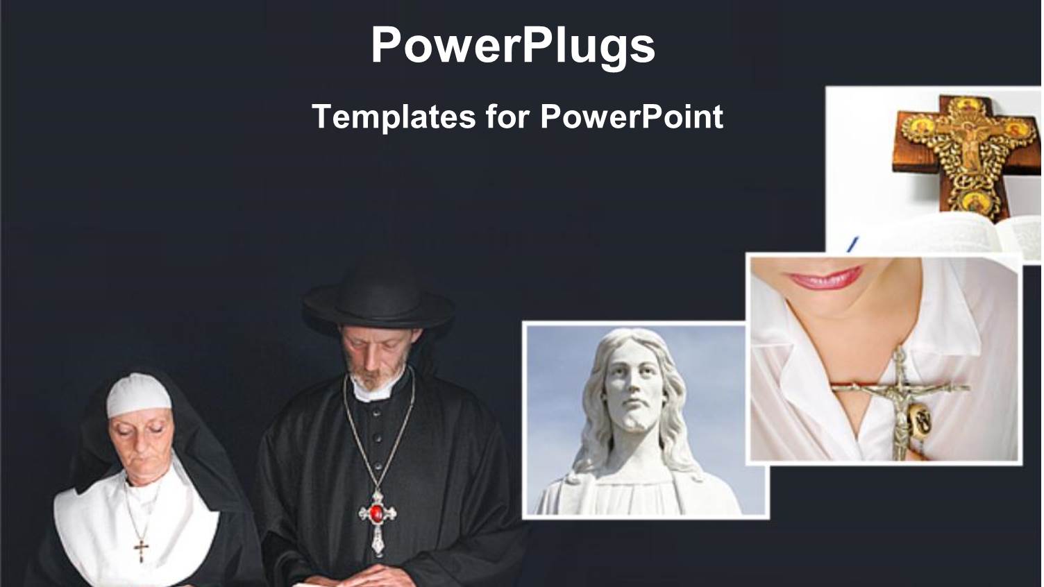 Collage of Religious Depictions on Black Background with Crucifix 