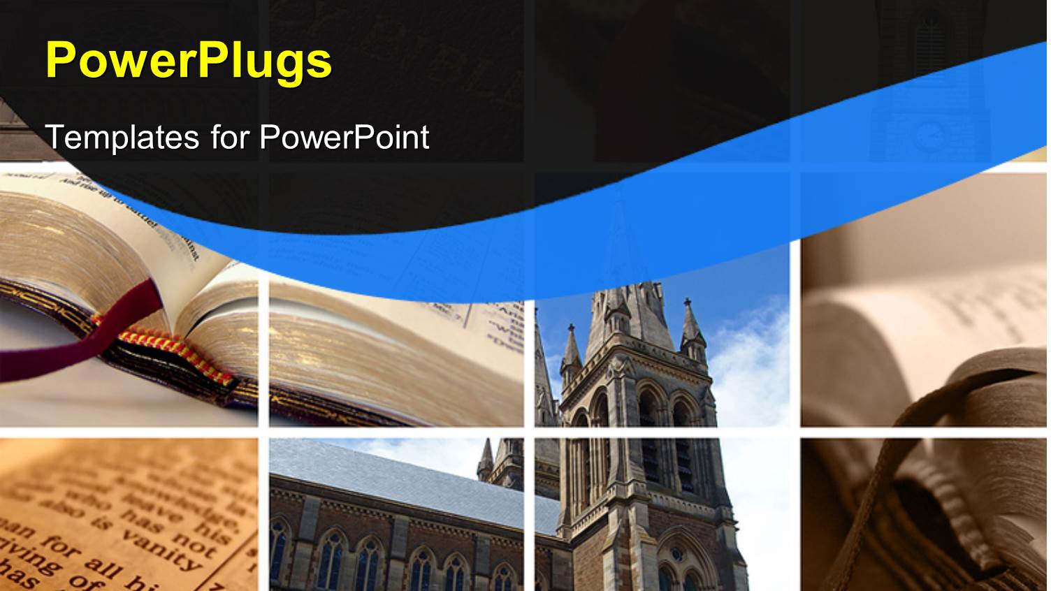 Collage of Religious Depictions with Open Religious Book and Structure 