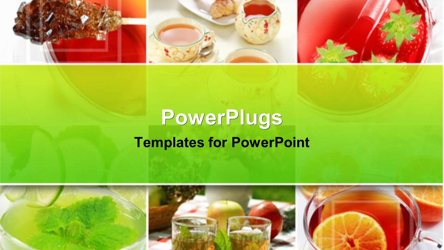 Collage of Six large Depictions of Herbal Tea and Fruit Tea, Tea for Healthy Lifestyle