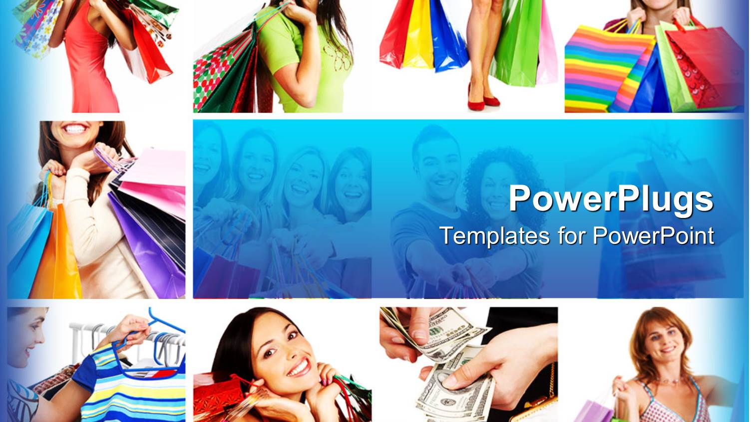 Collage of Smiling Women Carrying Multi Colored Shopping Bags