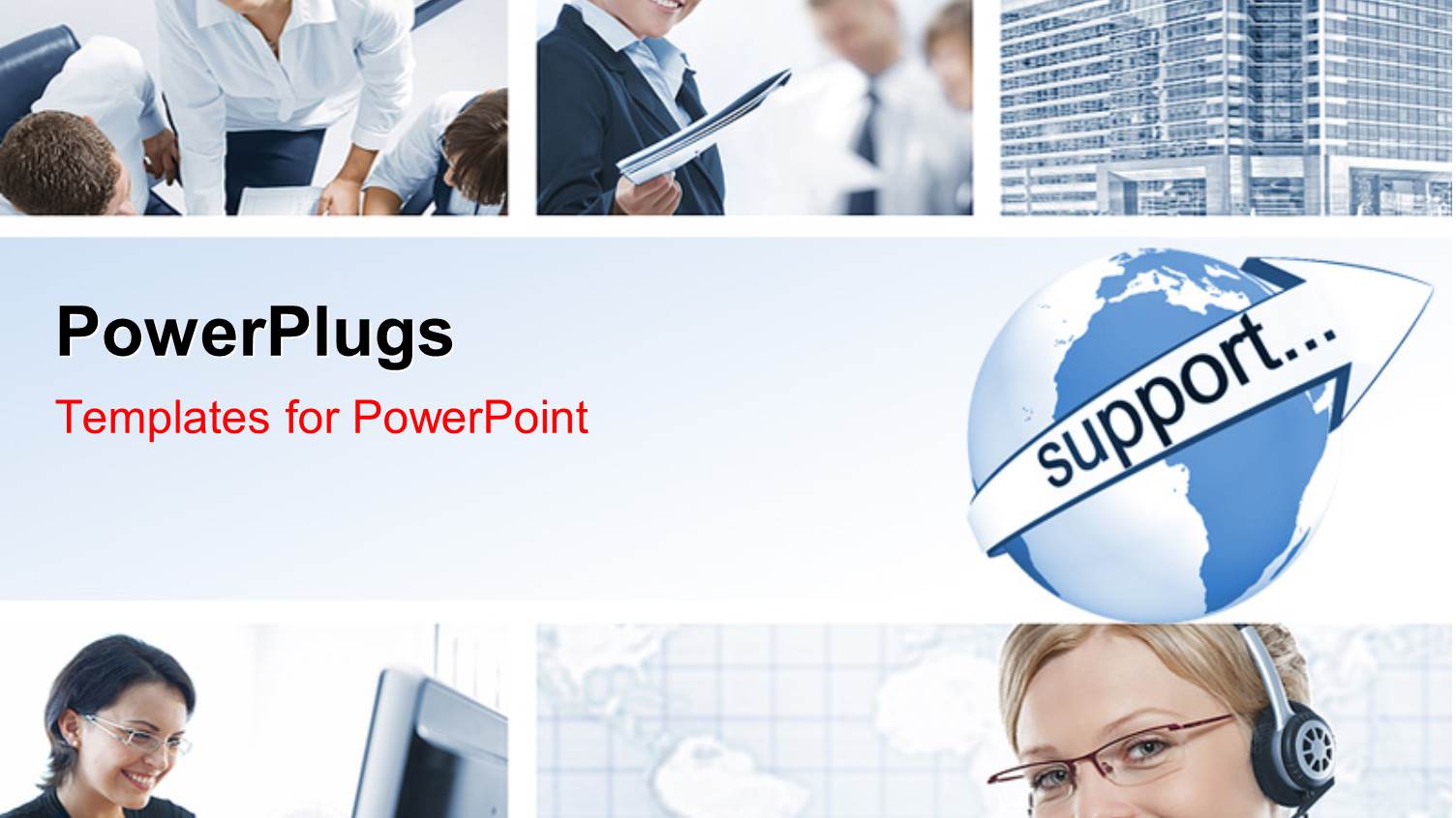 Collage of Support Agents and Office Workers with Skyscrapers