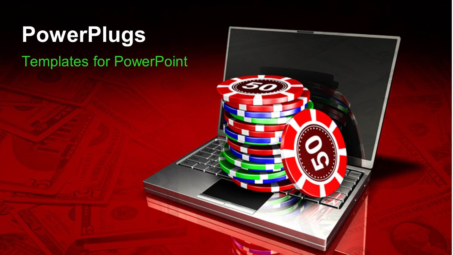 a Collection of Poker Chips with a Laptop in the Background