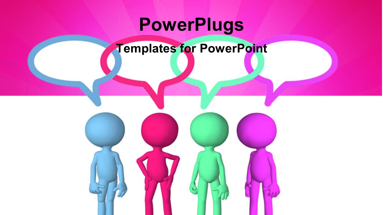 Colored 3D Men with Overlapping Speech Bubbles on Pink and White Background