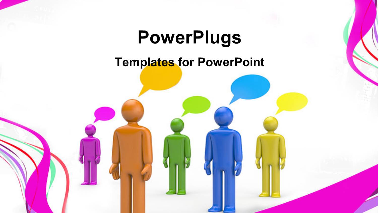 Colored 3D Men with Speech Bubbles Standing on White Background