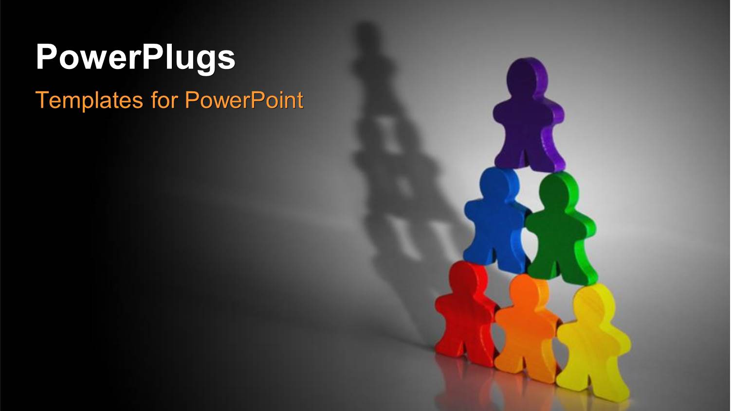 Colored 3D People Standing on Each other Forms Pyramid with Shadow in Background