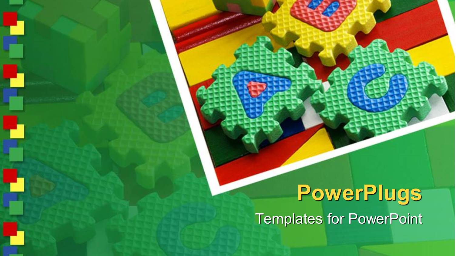 Colored ABC Blocks on Colorful Surface in Green Background