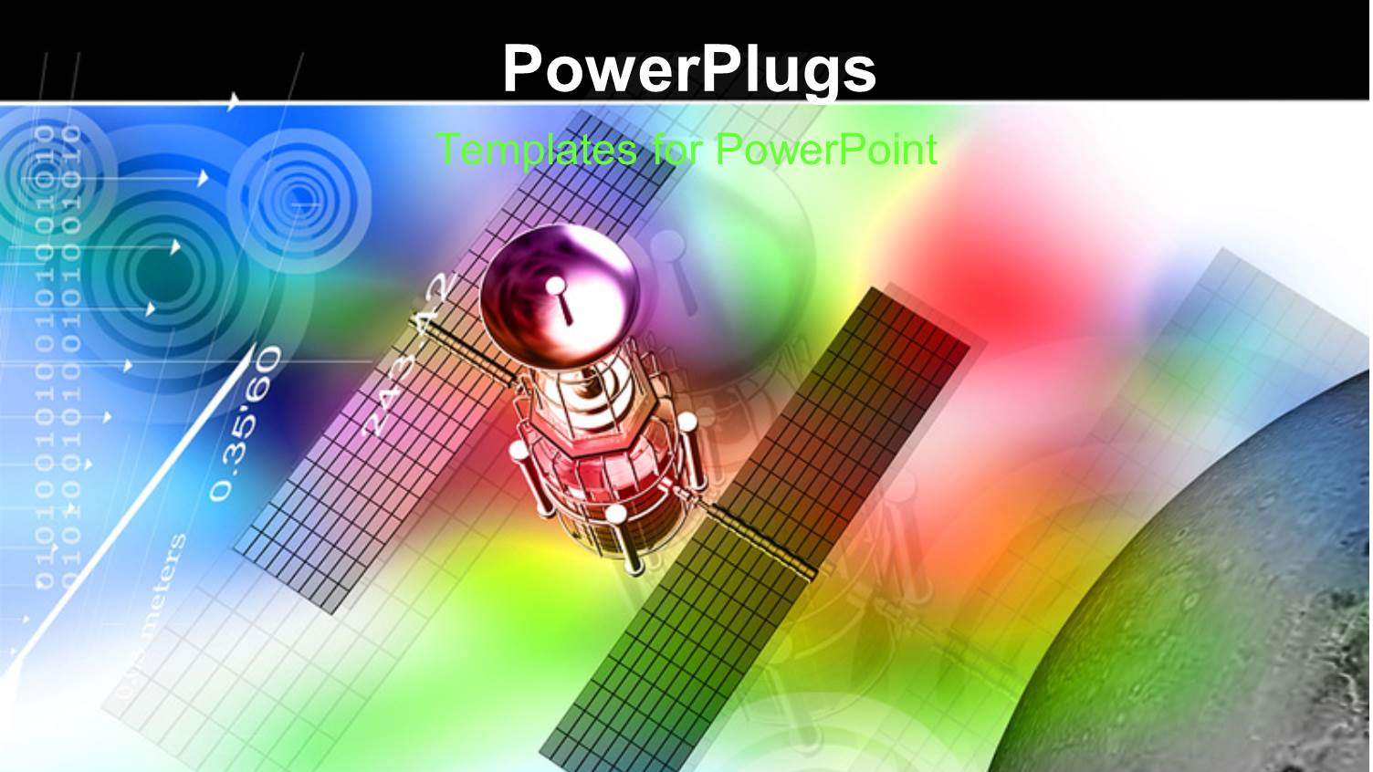 Colored Background with Digital Depiction and Satellite in Space