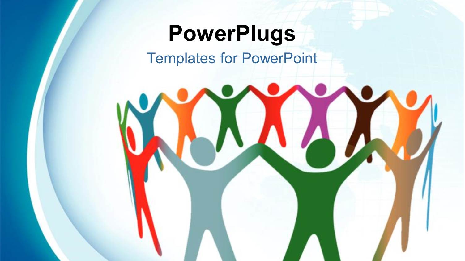 Colored Symbol of People Holding Hands in a Circle with World Map in Background