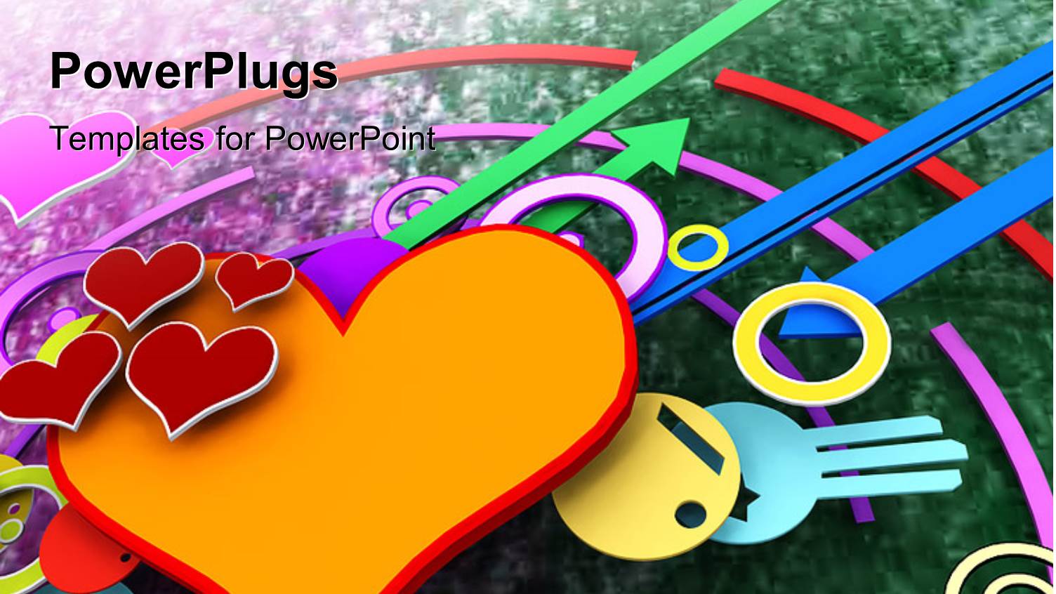 Colorful 2D Shapes of Heart and Circles on Abstract Background