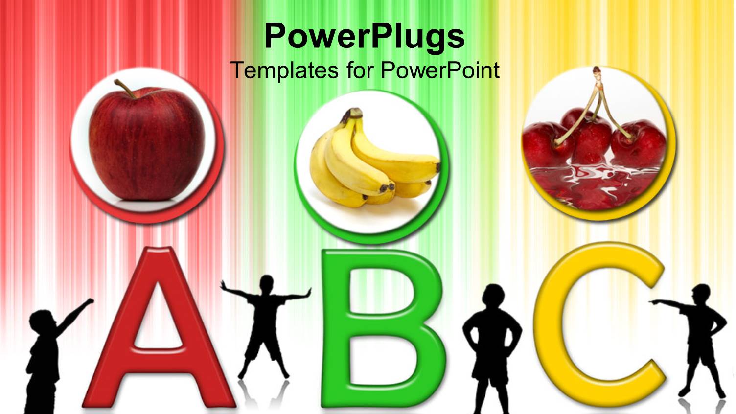 Colorful ABC Alphabets with Three Circular Tiles with Fruits and Kids