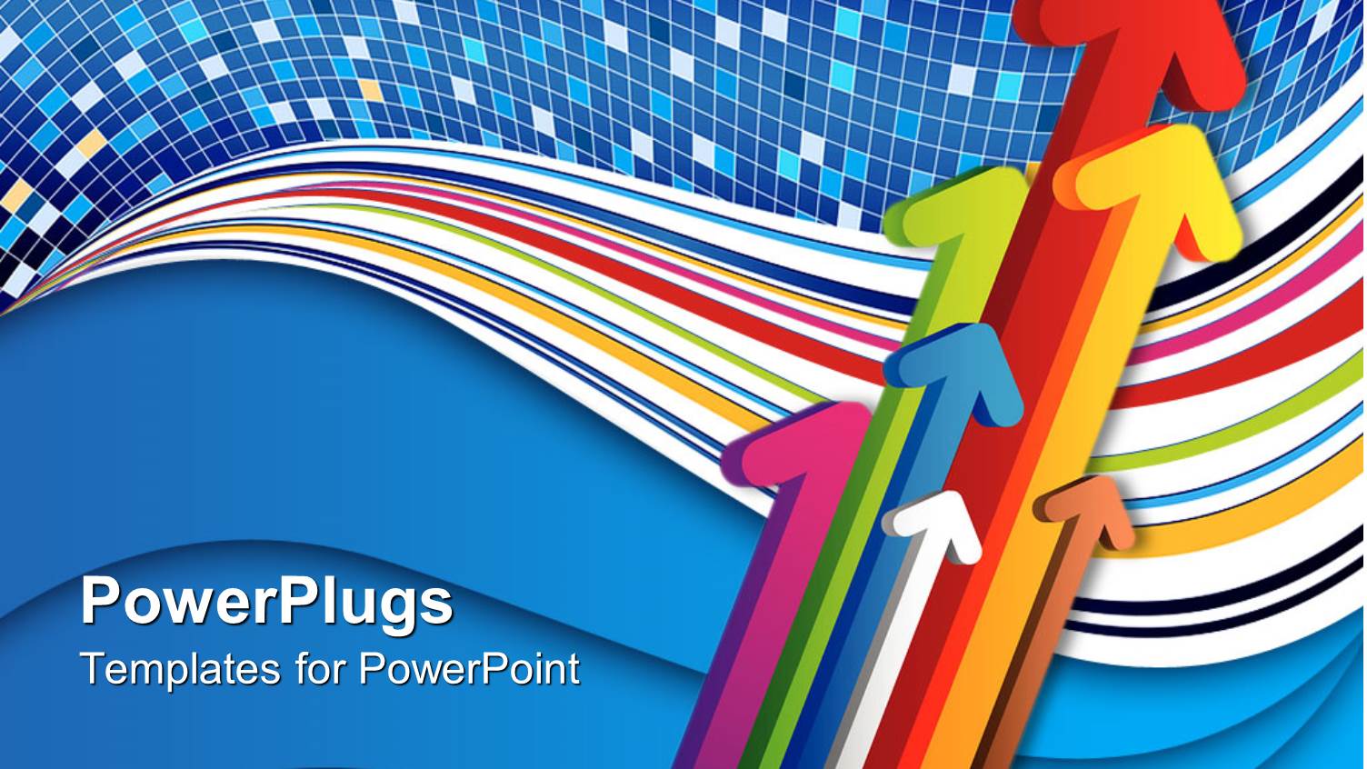 Colorful Arrows Pointing Up with Curved Colorful Lines on Blue Background