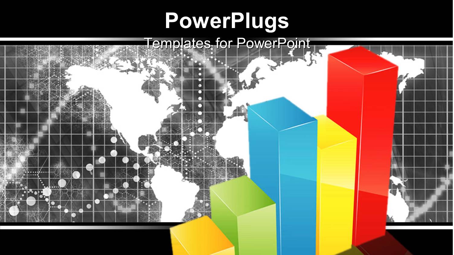 Colorful Bar Graph Chart with Black and White Map in Background