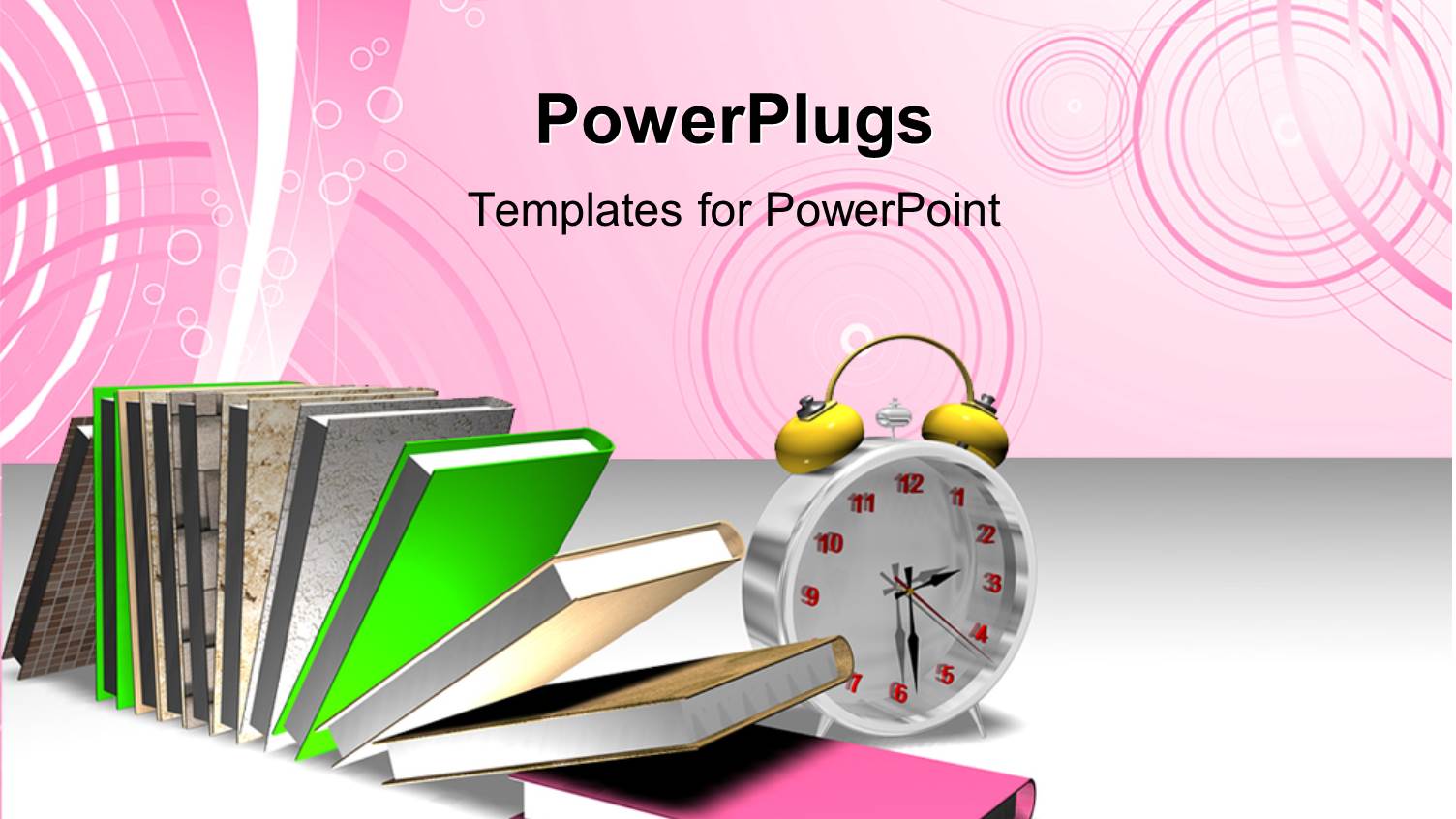 Colorful Books Arranged with Alarm Clock Over Colorful Background