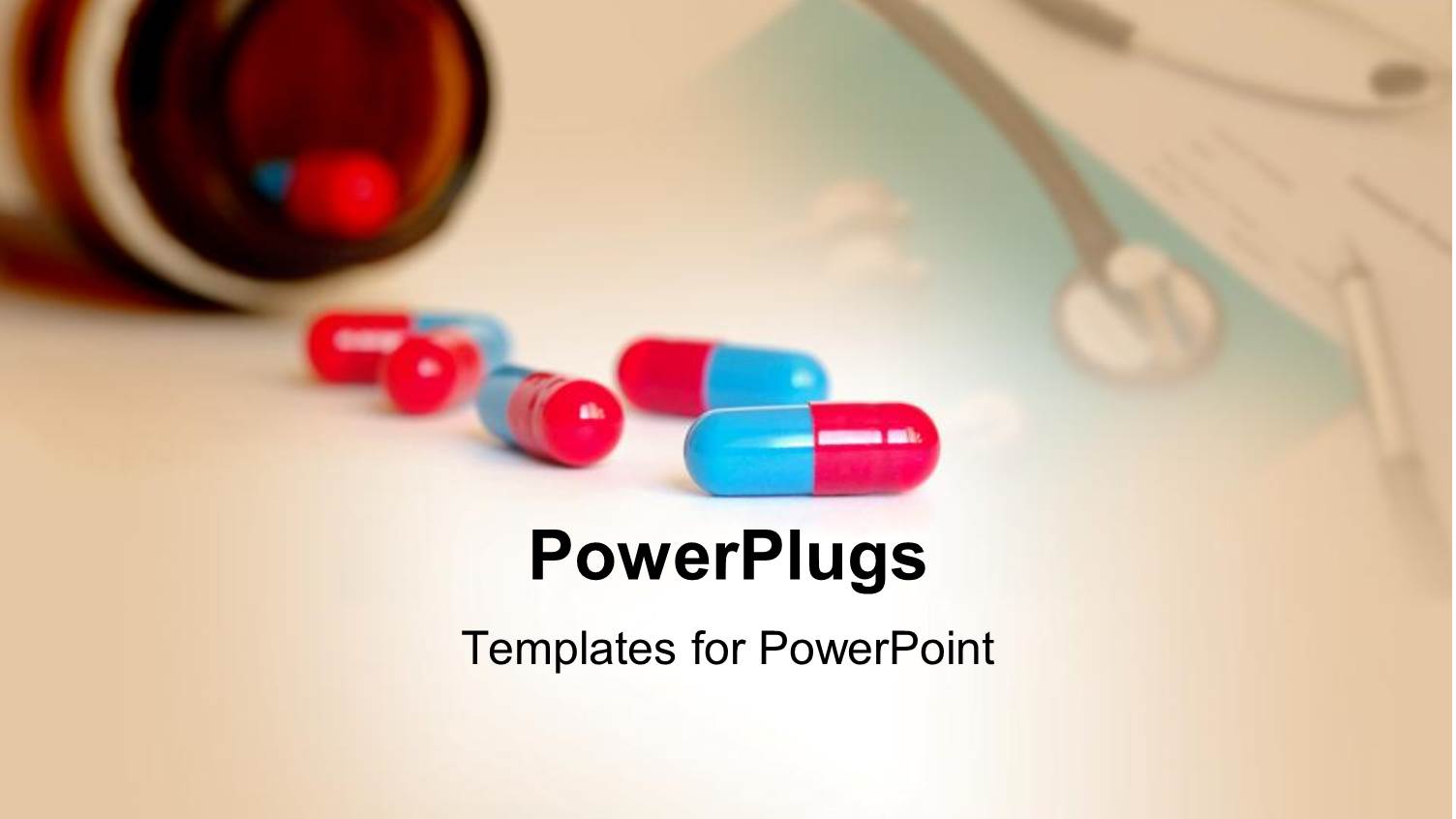 Colorful Capsules Scattered Around a Bottle, Stethoscope on the Side