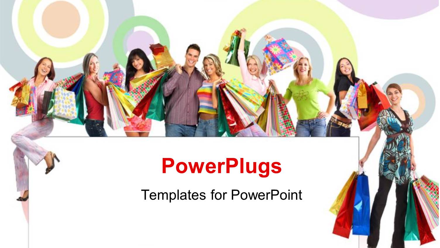 Colorful Circles Over White Background with Shot of People after Shopping 