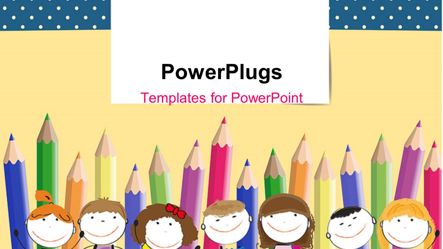 Colorful Crayons in Background with Happy Kids Lined Up