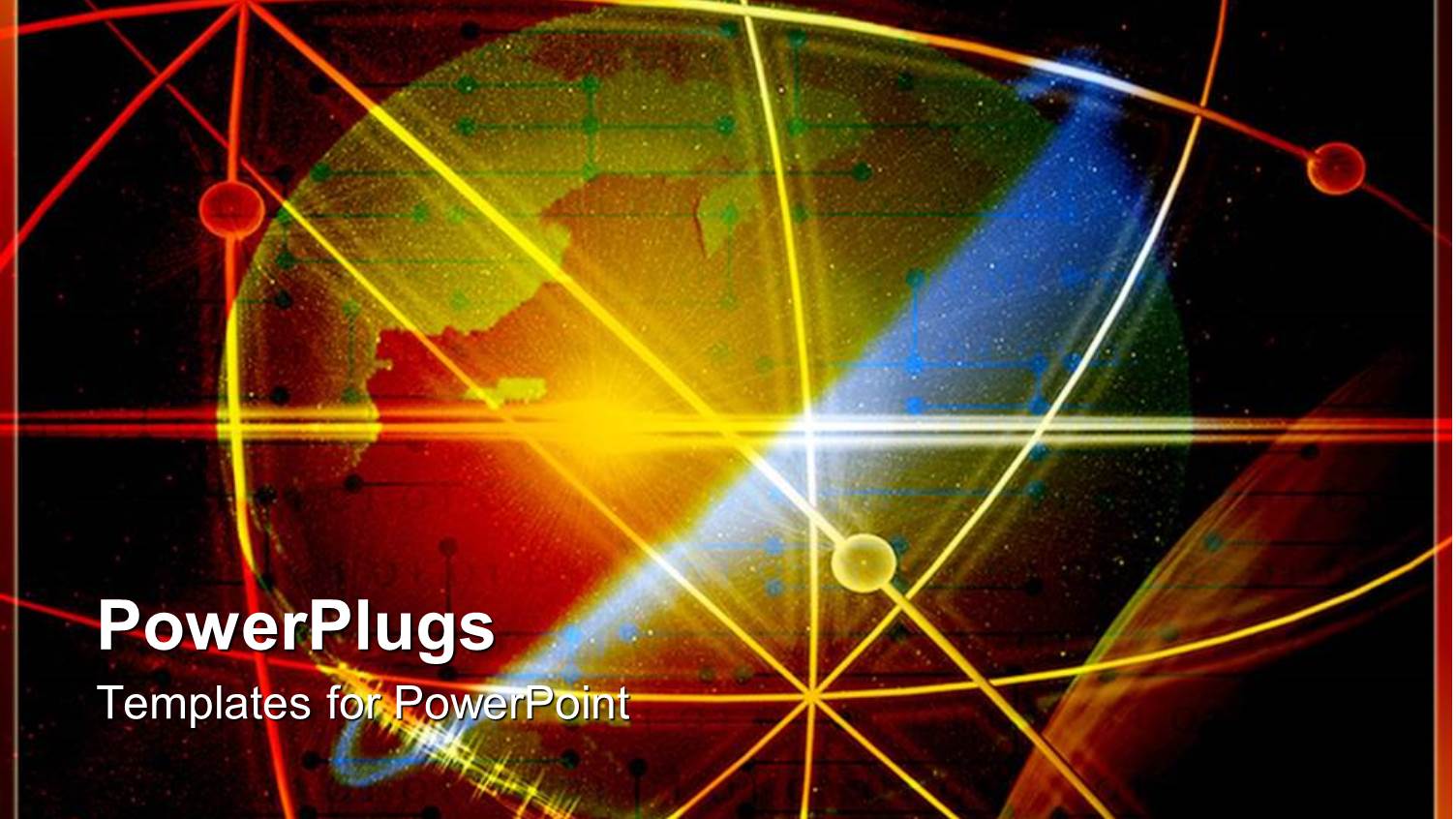 Colorful Earth Globe in Orbit with Red Yellow and Orange Lines 