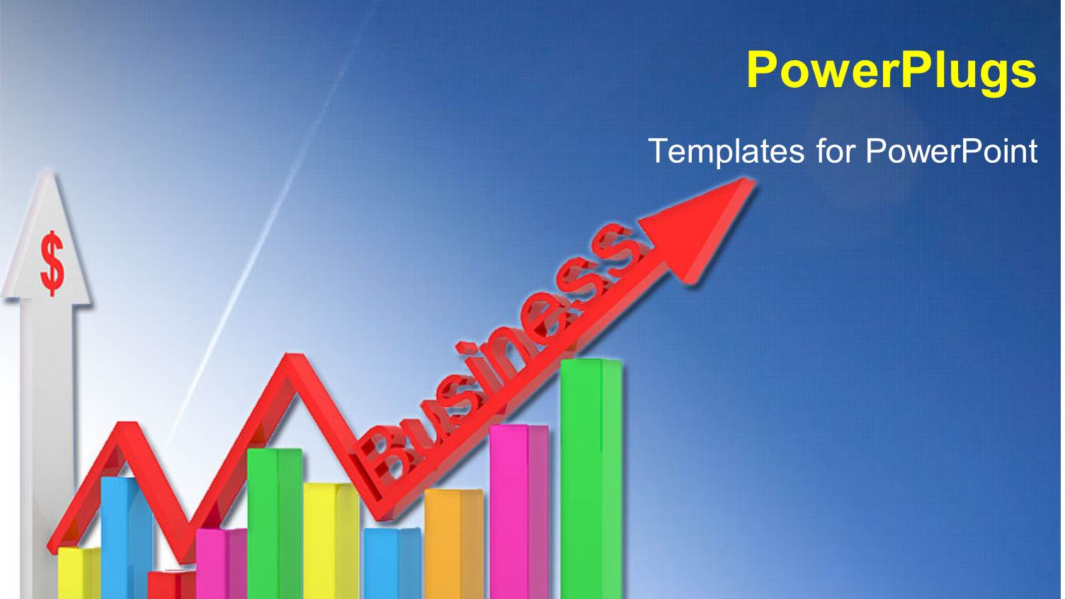 Colorful Financial Chart with Red Business Arrow Over Blue Background