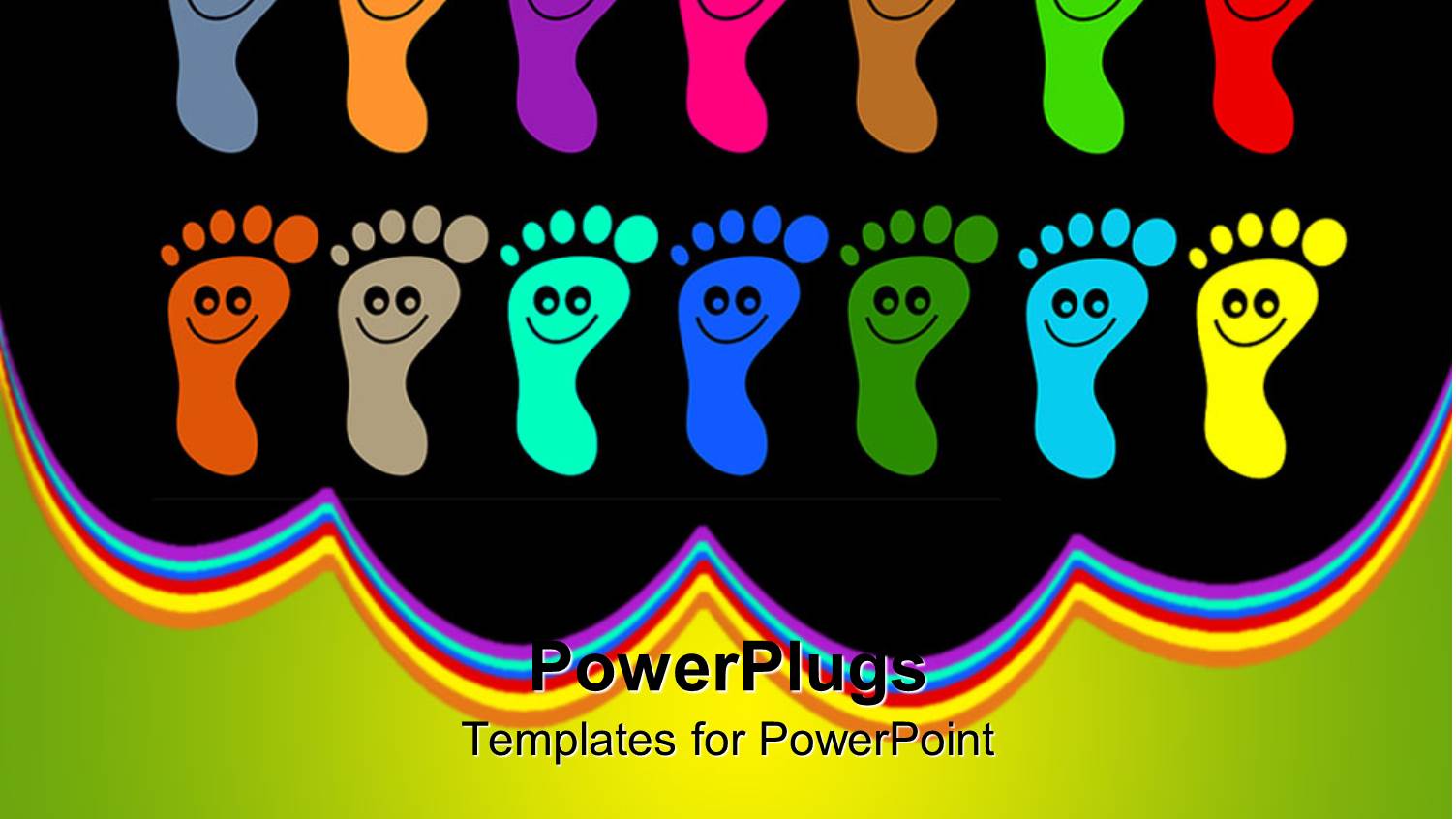 Colorful Footprints with Happy Faces on them in Black Background