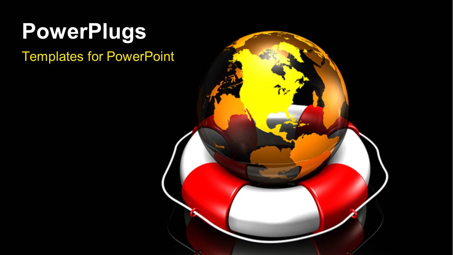 Colorful Globe Sitting on Life Saver with Reflection on Black Background