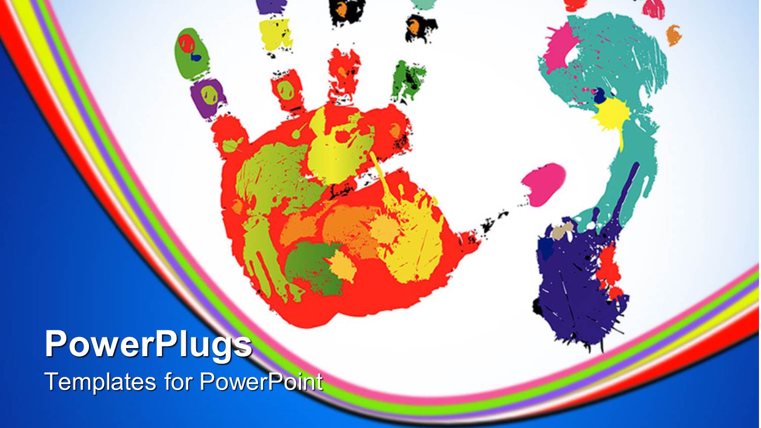 Colorful Human Print of Palm and Foot on Light Blue Background