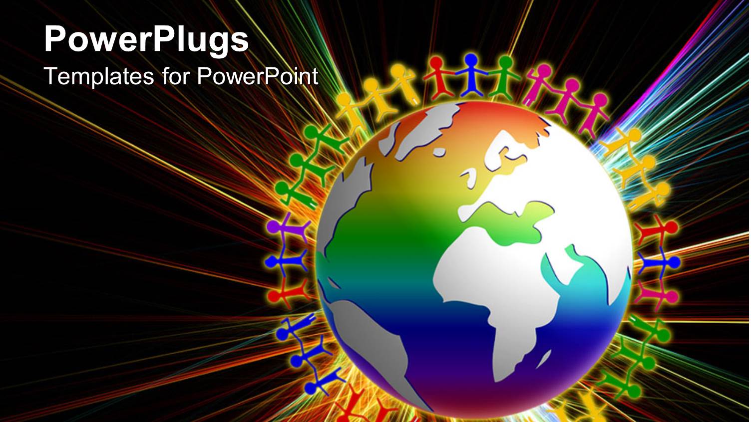 Colorful Icons of People Standing Round Earth Globe