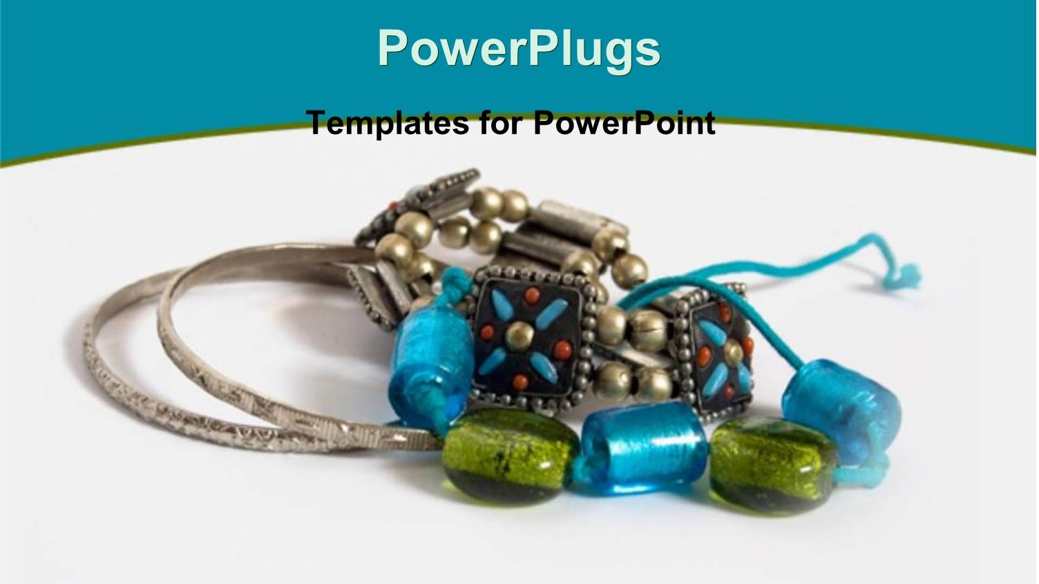 Colorful Jewelry with Green and Blue Beads and Silver Rings on White Background