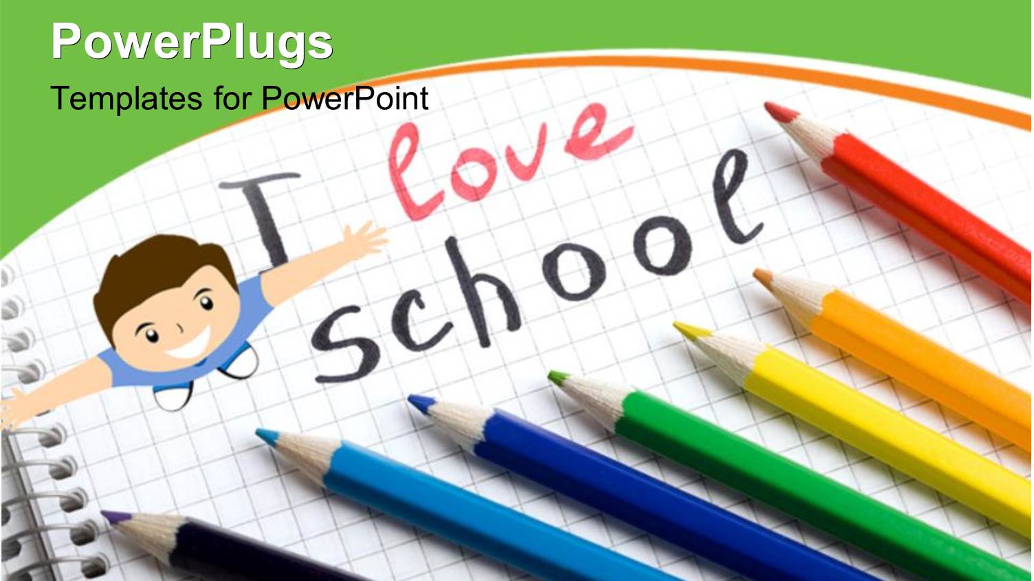 Colorful Pencils Lined Up on Exercise Book with Happy Kid