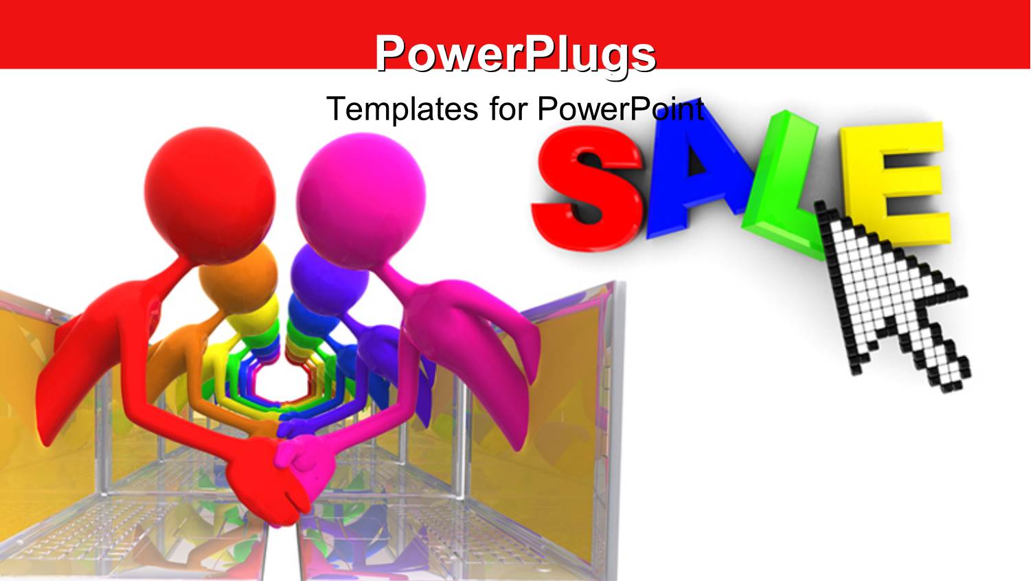 Colorful People Emerging from Opposite Placed Laptop Screens Shaking Hands