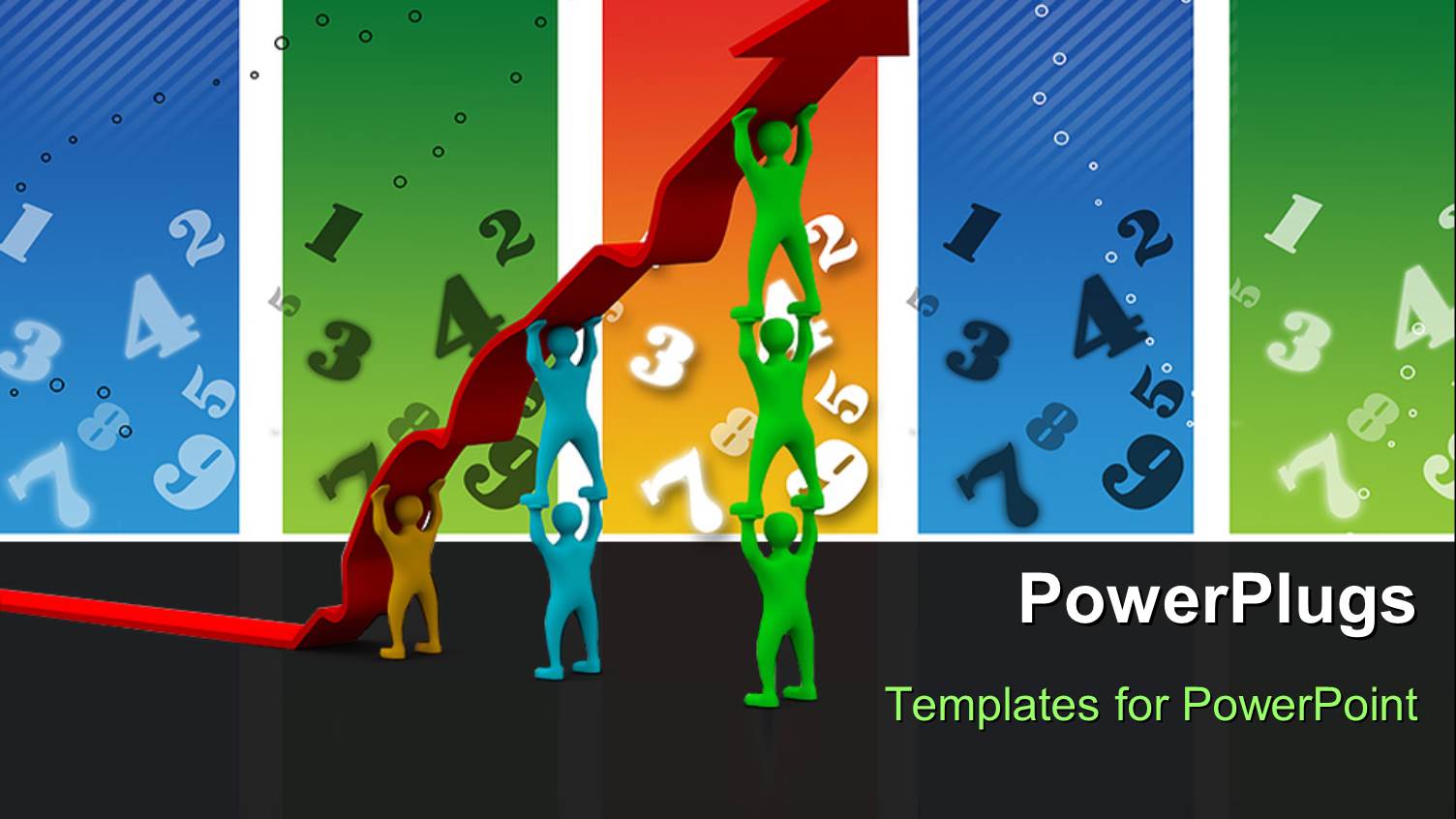 Colorful People Pushing Up the Arrow Together with Numbers