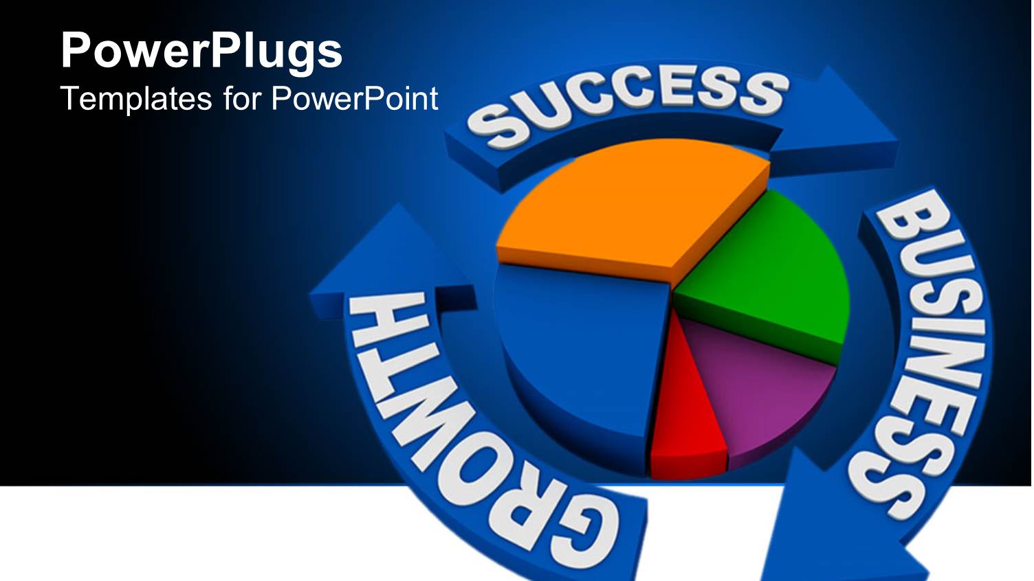 Colorful Pie Chart with Blue Arrows Written SUCCESS, GROWTH, BUSINESS