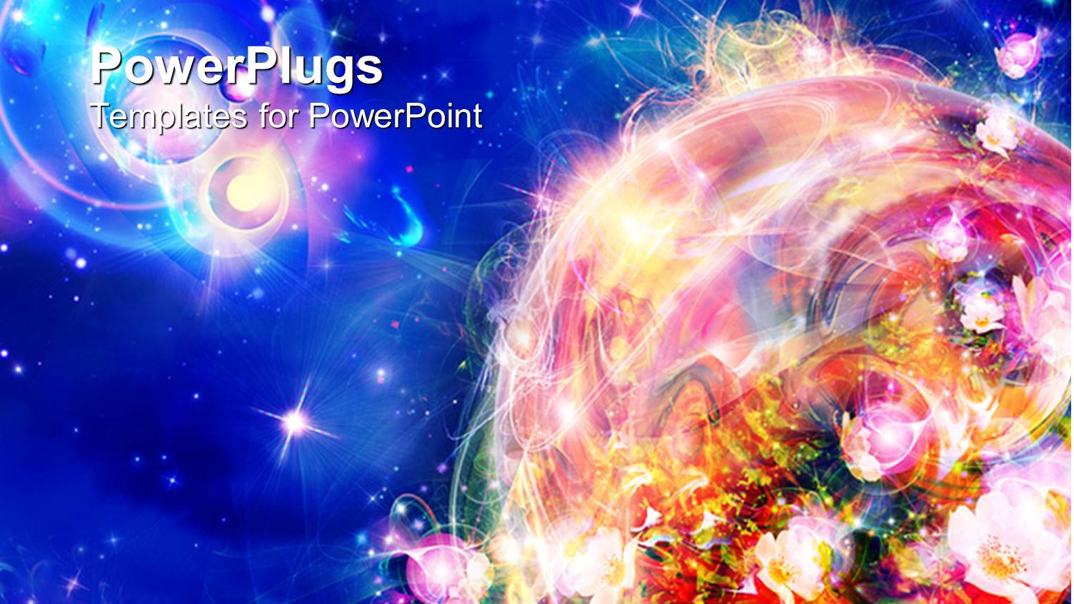 Colorful Planet in Bright Blue Background with Stars and other Bodies