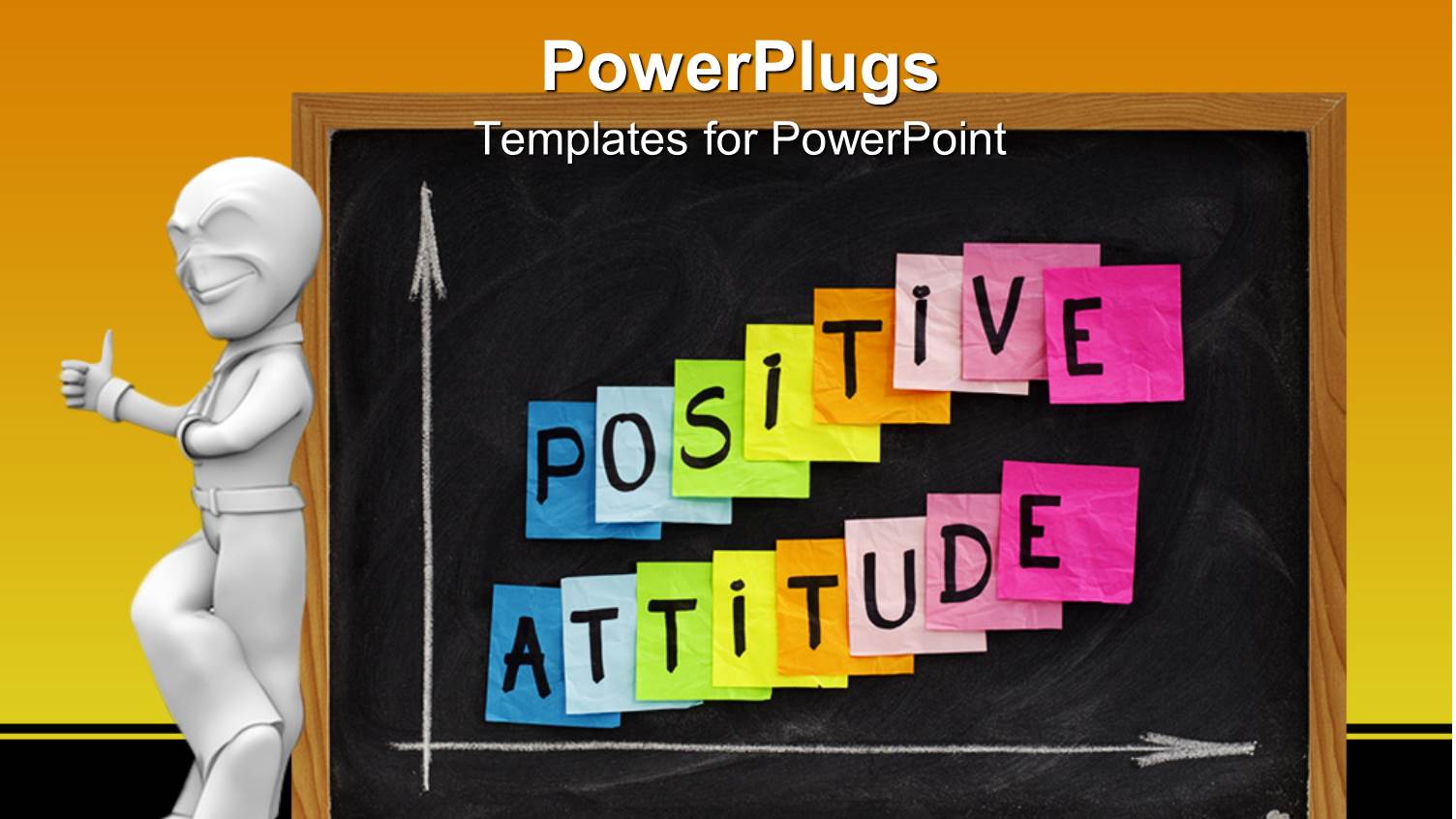Colorful Sticky Notes with Positive Attitude Between White Arrows with White Chalk on School Backboard and 3D White