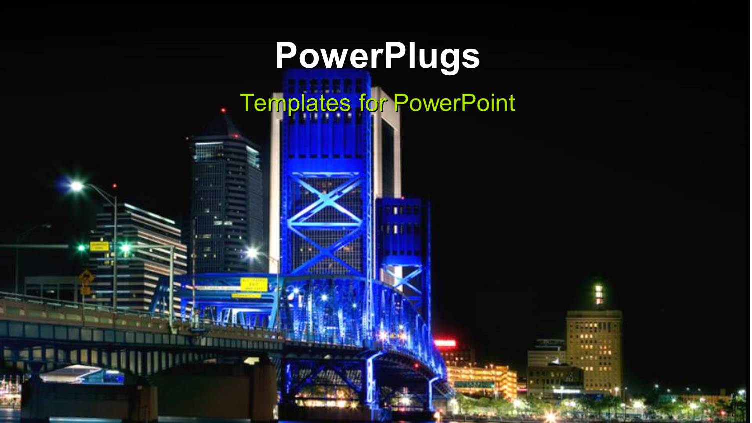 Colorful Structures with View of Main Street Bridge in Night Sky 