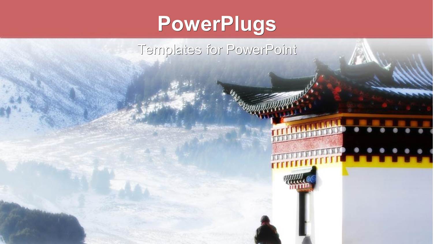 Colorful Tibetan Praying Temple on a Snowy Hilly Mountain