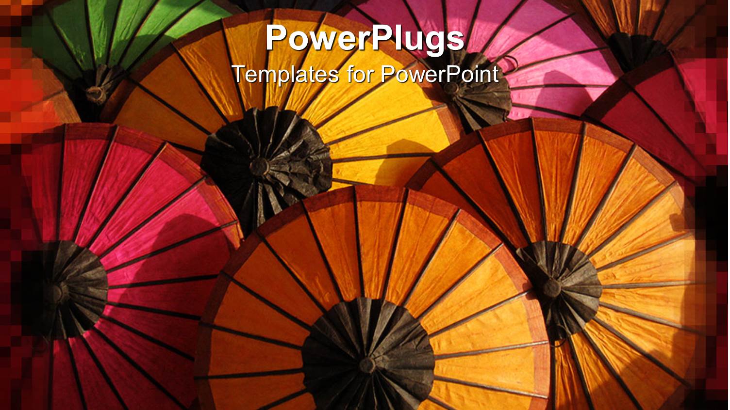 Colorful Umbrellas Seen from Above, Pink, Orange, Red, Yellow and Green Top of Umbrellas