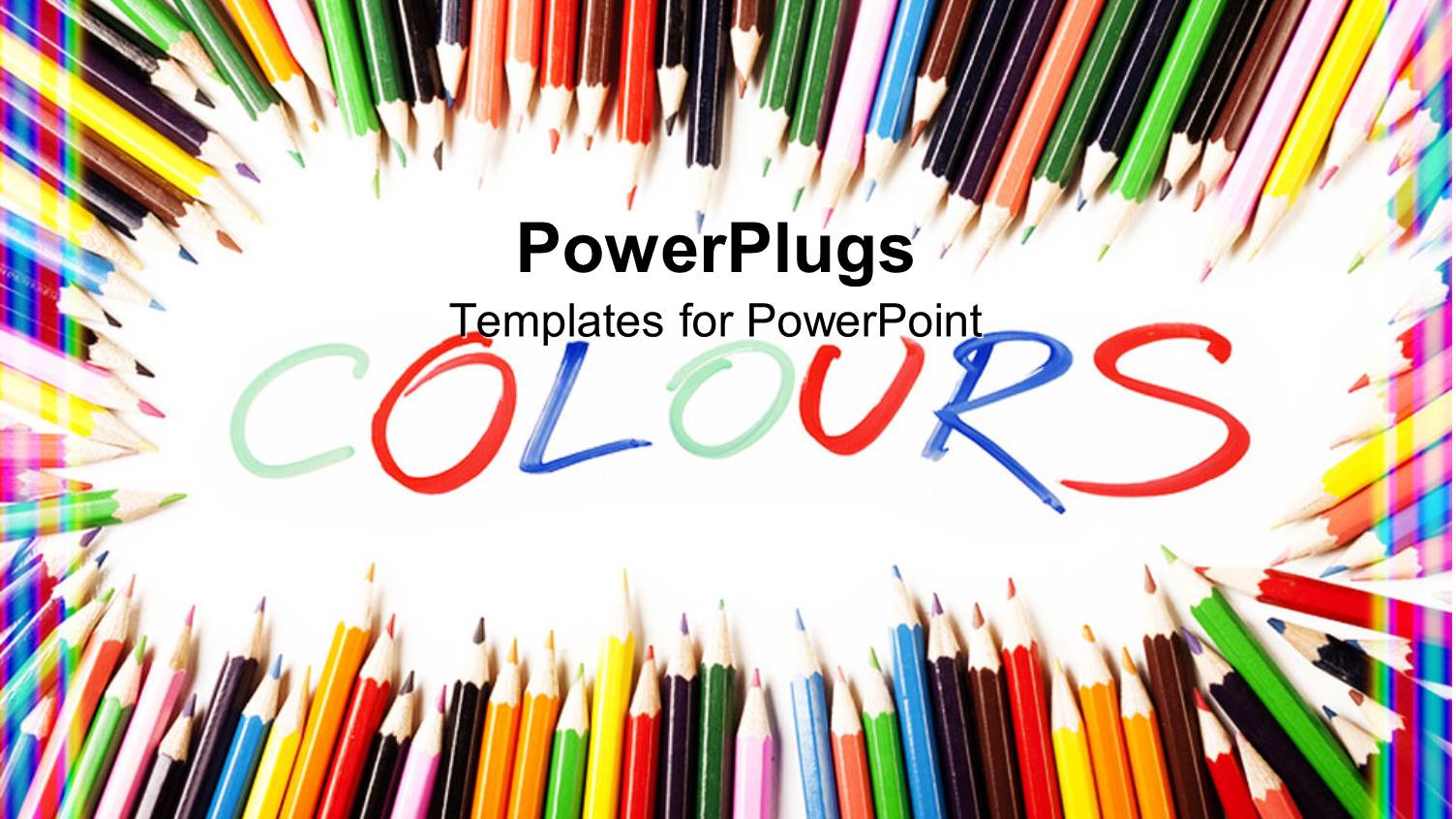 Colors Word in Light Blue, Red and Dark Blue on White Background Framed by Sharpened Colored Pencils