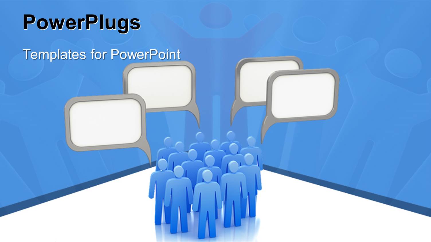 Blank Speech Bubble Over Group of Blue 3D Men