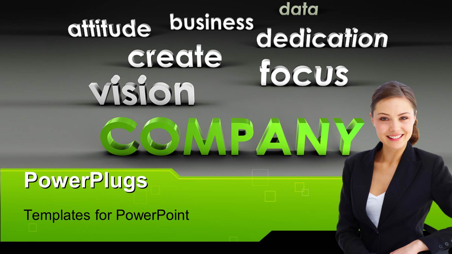 Young Business Professional with Company Success Ingredients on Grey Background