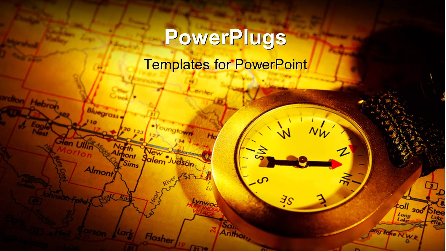 a Compass on a Map in on a Yellow Background