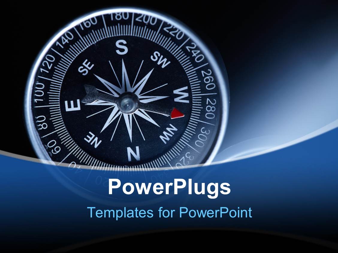 Powerpoint Template Compass Over Blue Glowing Background With Red Dial 7846 Compass Powerpoint Template