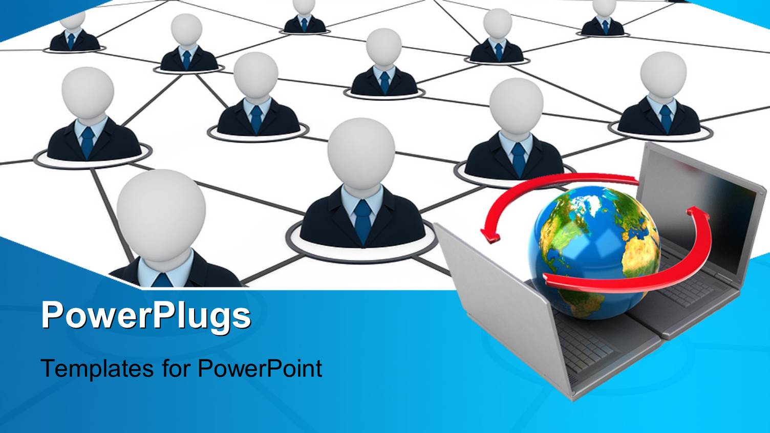 People Icons Linked Together with Globe on Laptops Depicting Network Connection