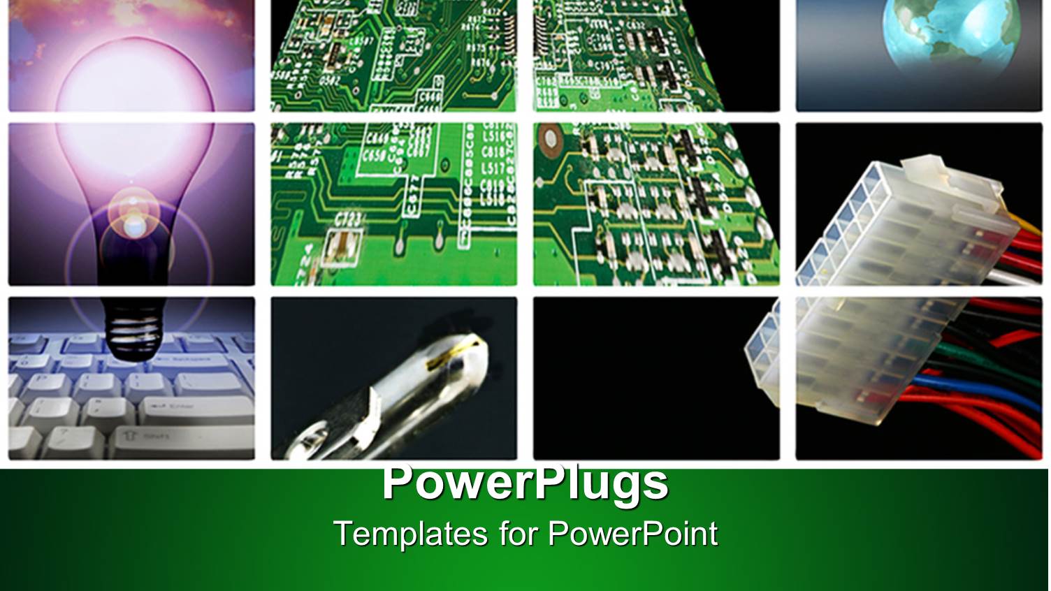 Composite of Light Bulb, Computer Keyboard, Circuit Board, Globe, and other Items
