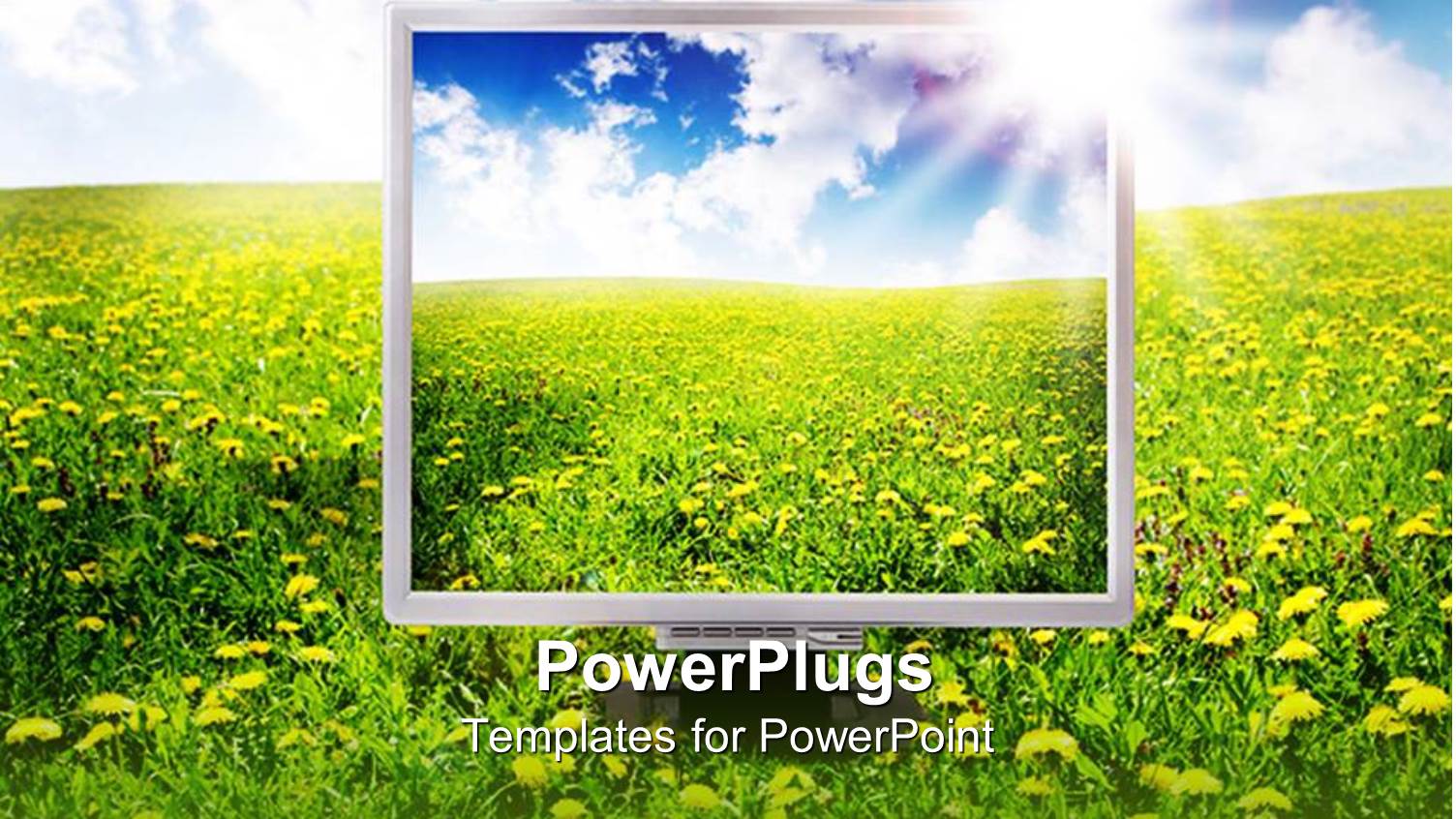 Computer Screen Showing Green Vegetation and Cloudy Sky