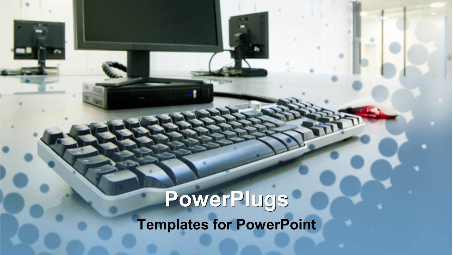 Computers in Office with Keyboard and Mouse in Bubble Frame Background