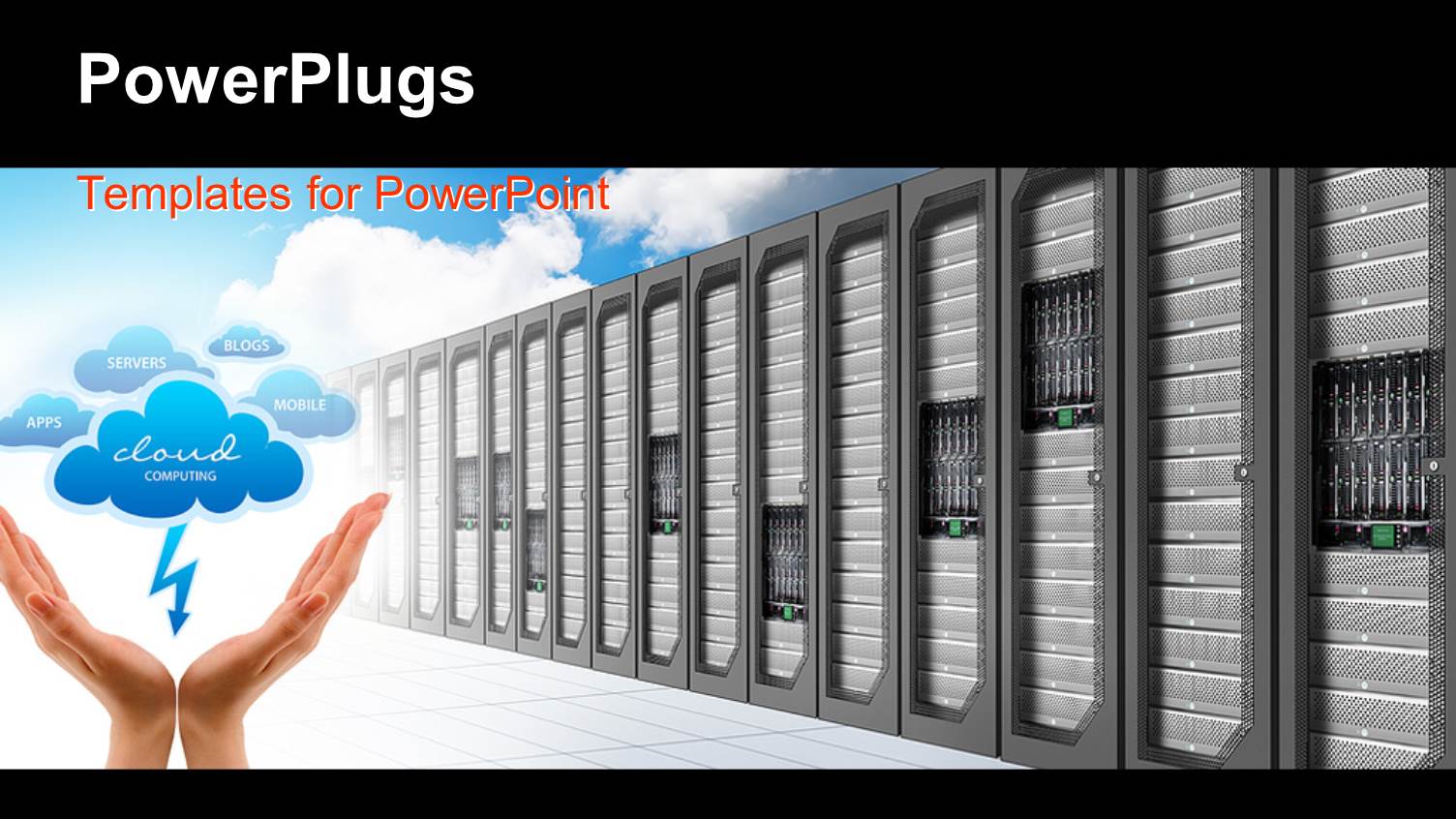 Cloud Computing Storage Depiction with Servers and Human Hand