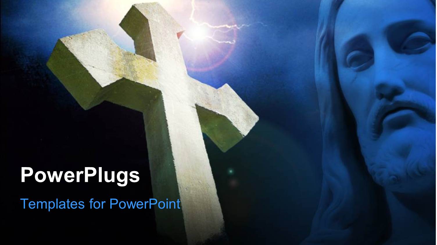 Concrete Cross Over Cloudy Sky with Stone Carving of Jesus